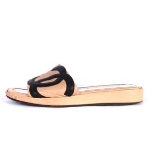 CHANEL カンポンライン サンダル フラット ココマーク キルティング レザー ベージュ