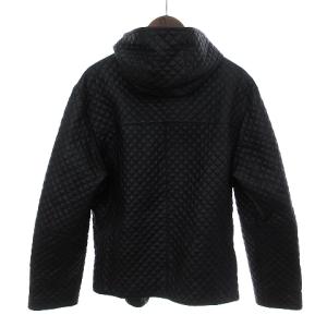 EMPORIO ARMANI レザーキルティングブルゾン ジャケット フード シングル ジップアップ M1B06P M1P10 黒 ブラック 50 SM0