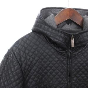 EMPORIO ARMANI レザーキルティングブルゾン ジャケット フード シングル ジップアップ M1B06P M1P10 黒 ブラック 50 SM0
