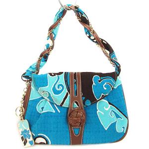 LEONARD セミショルダーバッグ ショルダーポーチ セット 総柄 ストラップ チェーン キャンバス レザー ブルー 青 SM0