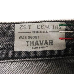 DIESEL THAVAR デニムパンツ ジーンズ スリムスキニー ダメージ加工 リペア加工 チャコールグレー W33 L32 SM0