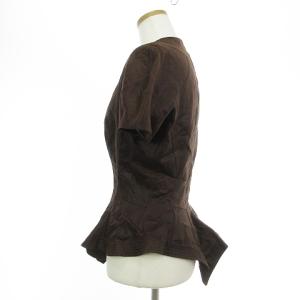 Yohji Yamamoto ファム ジップアップシャツ ジャケット 半袖 リネン 茶 ブラウン 2 M SM0