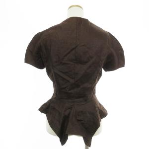Yohji Yamamoto ファム ジップアップシャツ ジャケット 半袖 リネン 茶 ブラウン 2 M SM0