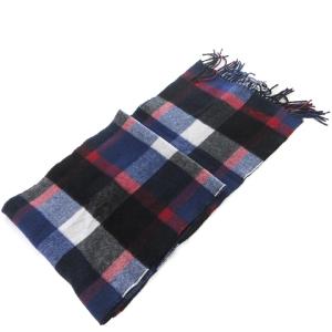 BLACK LABEL CRESTBRIDGE カシミヤマフラー フリンジ チェック ロゴ 紺 ネイビー 黒 ブラック SM0