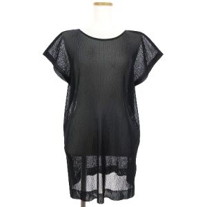 イッセイミヤケ 美品 チュニック カットソー フレンチスリーブ シースルー メッシュ 無地 ダークグレー 3 L位 SM0