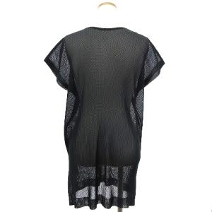 PLEATS PLEASE ISSEY MIYAKE イッセイミヤケ 美品 チュニック カットソー フレンチスリーブ シースルー メッシュ 無地 ダークグレー 3 L位 SM0