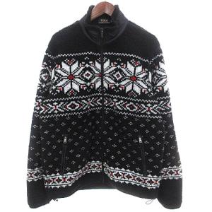 ボアジャケット フリース ジップアップ ノルディック柄 ブラック 黒 L SM0