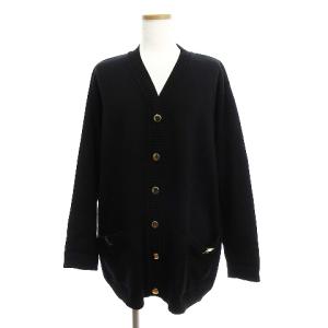 ヴィンテージ ニットカーディガン ヴァラリボン 長袖 ヴァージンウール100％ 黒 ブラック L SM0