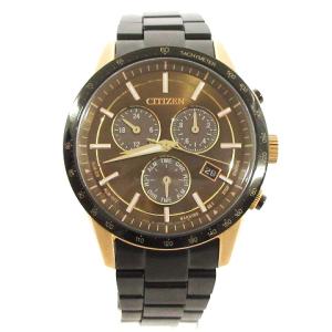 CITIZEN 美品 クロノグラフ エコドライブ 腕時計 デイト E820-S110653 黒 ブラック 文字盤ブラウン ウォッチ SM0
