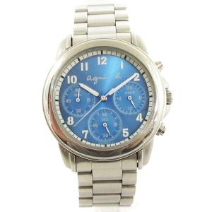 agnes b. 腕時計 クロノグラフ クオーツ 文字盤青 シルバーカラー ウォッチ SM0