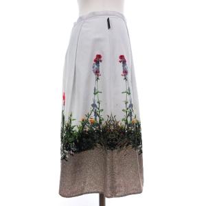agnes b. PRESTIGE スカート ひざ丈 フレア 転写プリント 花柄 白系 マルチカラー 38 M位 SM0