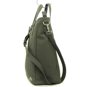 LACOSTE 美品 トートバッグ ショルダー ワンポイント ロゴ 2WAY PVC カーキ 緑系 グリーン系 SM0