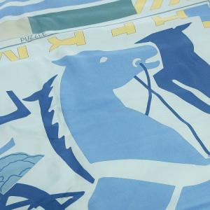 HERMES カレ90 J.METZ パズル 馬 スカーフ 大判 シルク 総柄 青 ブルー 小物 SM0 AA