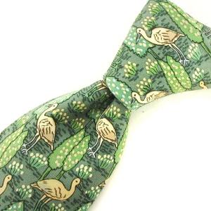 ネクタイ レギュラータイ 総柄 シルク 鳥 グリーン 緑 SM0
