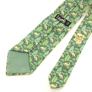 HERMES ネクタイ レギュラータイ 総柄 シルク 鳥 グリーン 緑 SM0
