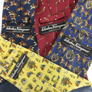 Salvatore Ferragamo ネクタイ 4点セット まとめ レギュラータイ シルク レッド ネイビー イエロー系 SM0