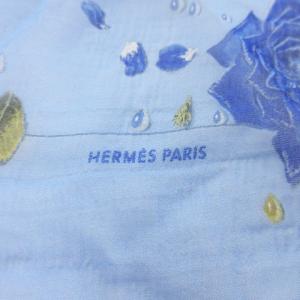 HERMES シルク スカーフ ハンカチーフ シアー バラ 薔薇 水色 ブルー系 SM0