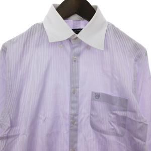 BLACK LABEL CRESTBRIDGE 美品 ワイシャツ 長袖 ストラップ 切替 ロゴ刺繍 コットン 紫 パープル 39 M位