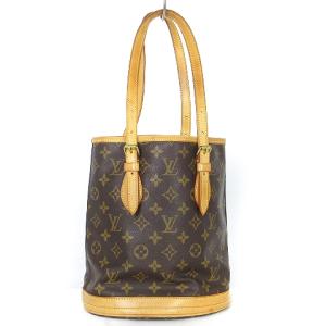 LOUIS VUITTON モノグラム バケットPM トートバッグ ショルダー レザー M42238 茶