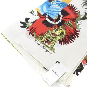 タグ付き 大判スカーフ シルク 総柄 アニマル フラワー 花 白 ホワイト 小物 SM0