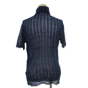 suzukitakayuki 美品 ニット セーター 半袖 タートルネック リネン ストライプ S221-06 紺 ネイビー F