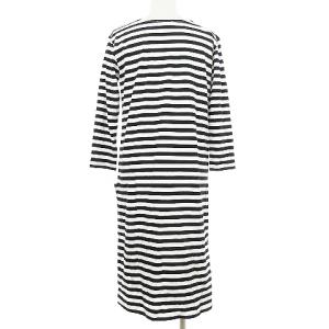 agnes b. ワンピース ロング 七分袖 ボーダー Vネック 黒 白 T2 SM0