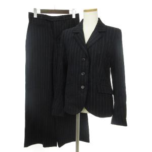 スーツ セットアップ テーラードジャケット シングル 3B パンツ ワイド ウール混 ストライプ 紺 グレー ネイビー 38