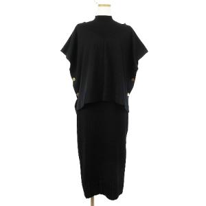 21AW ポンチョ付きニットワンピース ロング ノースリーブ ボトルネック 無地 黒 ブラック 36 S位