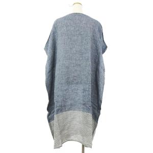 nest Robe ワンピース ロング フレンチスリーブ ボーダー ルーズシルエット 麻 青 ブルー