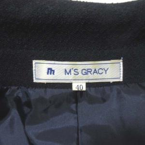 M'S GRACY スカート セットアップ スーツ ジャケット リボン ステッチ ひざ丈 タイト 紺 ネイビー 40 L ECS X