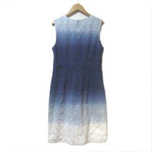 DIANE von FURSTENBERG レースワンピース ひざ丈 ノースリーブ タイト グラデーション 青 白 ブルー ホワイト 6 L相当 コットン ECS X