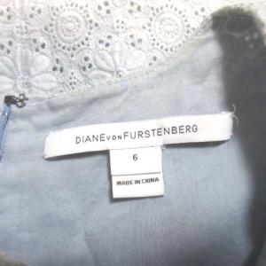 DIANE von FURSTENBERG レースワンピース ひざ丈 ノースリーブ タイト グラデーション 青 白 ブルー ホワイト 6 L相当 コットン ECS X