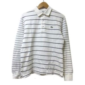 ポロシャツ 長袖 ボーダー 白 黒 ワンポイント 3 M ホワイト ブラック コットン X