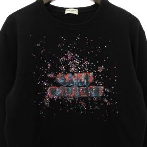 SAINT LAURENT PARIS 17年製 トレーナー スウェット 長袖 スパンコール ビーズ プリント コットン 512346 黒 ブラック XS SM0
