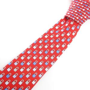 美品 クラヴァット ファインド ザ キー ネクタイ レギュラータイ シルク100％ ロゴ プリント M73565 総柄 赤