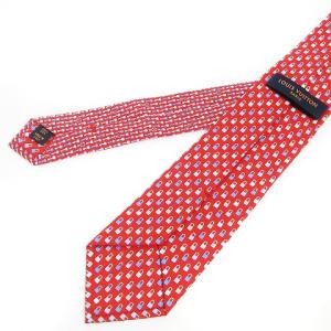 LOUIS VUITTON 美品 クラヴァット ファインド ザ キー ネクタイ レギュラータイ シルク100％ ロゴ プリント M73565 総柄 赤