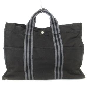 HERMES フールトゥ MM トートバッグ ハンド キャンバス 黒 ブラック 鞄 SM0