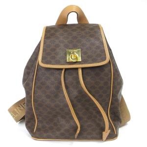 CELINE ヴィンテージ マカダム柄 リュックサック 巾着型 PVC レザー 茶