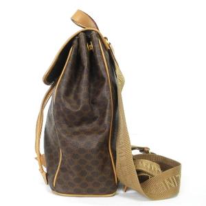 CELINE ヴィンテージ マカダム柄 リュックサック 巾着型 PVC レザー 茶