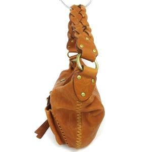 RALPH LAUREN メッシュショルダー ハンド バッグ ワンショルダー レザー キャメル系