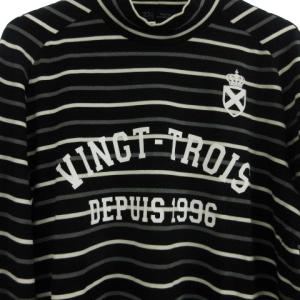 23区 GOLF ゴルフ タグ付き Tシャツ カットソー ハイネック ボーダー ストレッチ プリント L 黒 ブラック