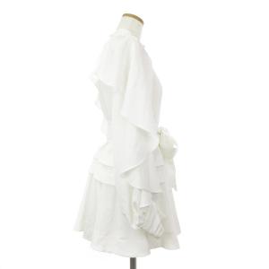 SNIDEL 20AW バックフレアチュニックブラウス シャツ 長袖 フリル 無地 ベルト付き 白 ホワイト F