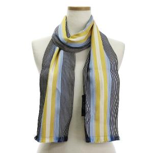 GUCCI ストール フリンジ ストライプ シルク 青系 黄 マルチカラー AA SM0