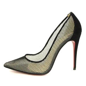 Christian Louboutin パンプス ハイヒール ピンヒール メッシュ ポインテッド トゥスエード 黒 ブラック 37.5 24cm位