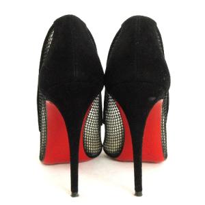 Christian Louboutin パンプス ハイヒール ピンヒール メッシュ ポインテッド トゥスエード 黒 ブラック 37.5 24cm位