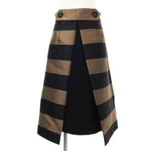 タグ付き 18年製 シャンタンボーダースカート ひざ丈 セパレートタイプ 2WAY 531-8220603 紺 ネイビー 茶