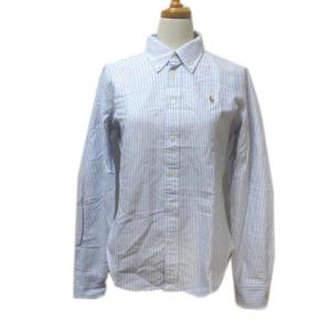 シャツ 長袖 ストライプ 青 白 ブルー ホワイト ボタンダウン ワンポイント スーパースリムフィット 6 L相当 コットン
