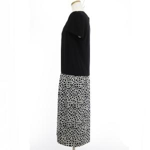 Aquascutum ワンピース 半袖 ひざ丈 丸首 クルーネック 切替 黒 ブラック 10 Lサイズ