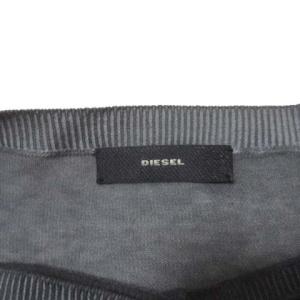 DIESEL カットソー グレー カシュクール ニット 長袖 サイドメッシュ 加工染め ロゴプレート S コットン X