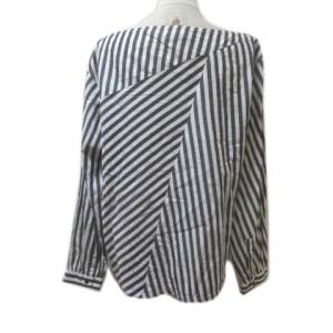 DIESEL シャツ ブラウス ボーダー ストライプ 長袖 プルオーバー ボートネック シルク混 L 黒 白 ブラック ホワイト ネップ生地